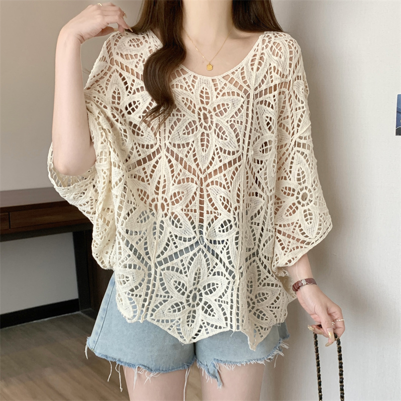 Crochet Top Boho - Blusa de Crochê Feminina Transparente com