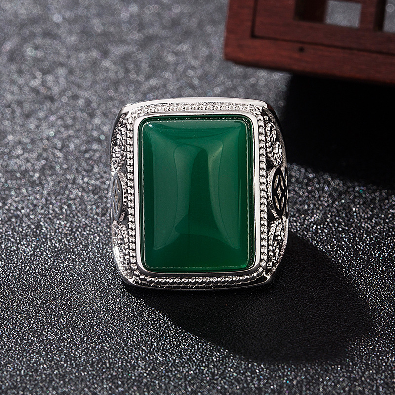 Vintage Fashion Designer - Anéis de jade natural verde, joias