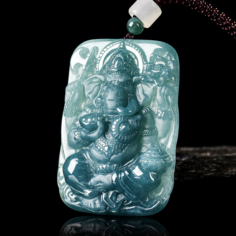 Vintage Fashion Designer - Myanmar jadeite ganesha pingente esculpido amuleto