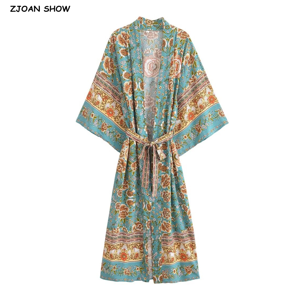 Crochet Top Boho - Camisa Kimono Feminina Verde com Estampa