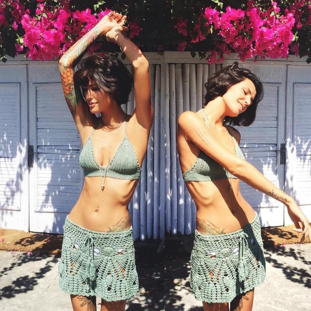 Conjunto de biquíni de praia s - Crochet Top Boho avaliação e preço