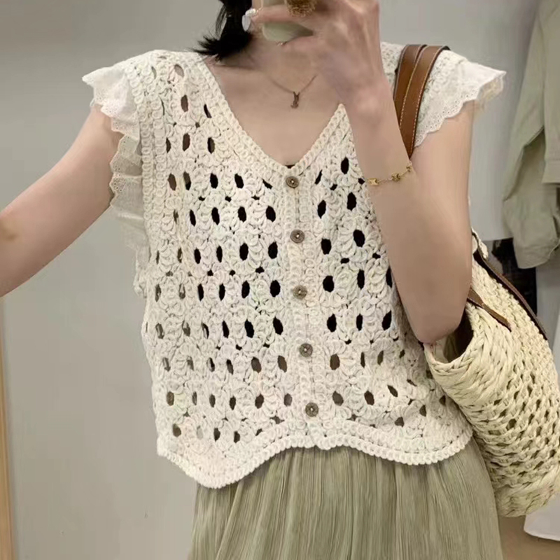 Plissado guarnição crochê cole - Crochet Top Boho avaliação e preço