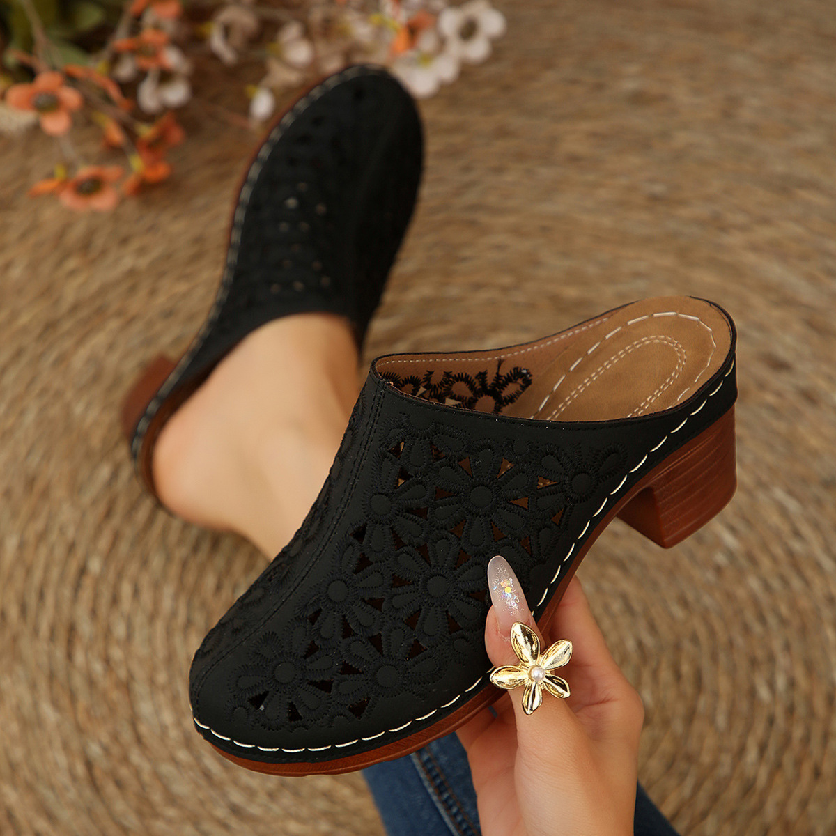 Mules Femininos Florais Vazado - Vintage Old Fashion avaliação e preço