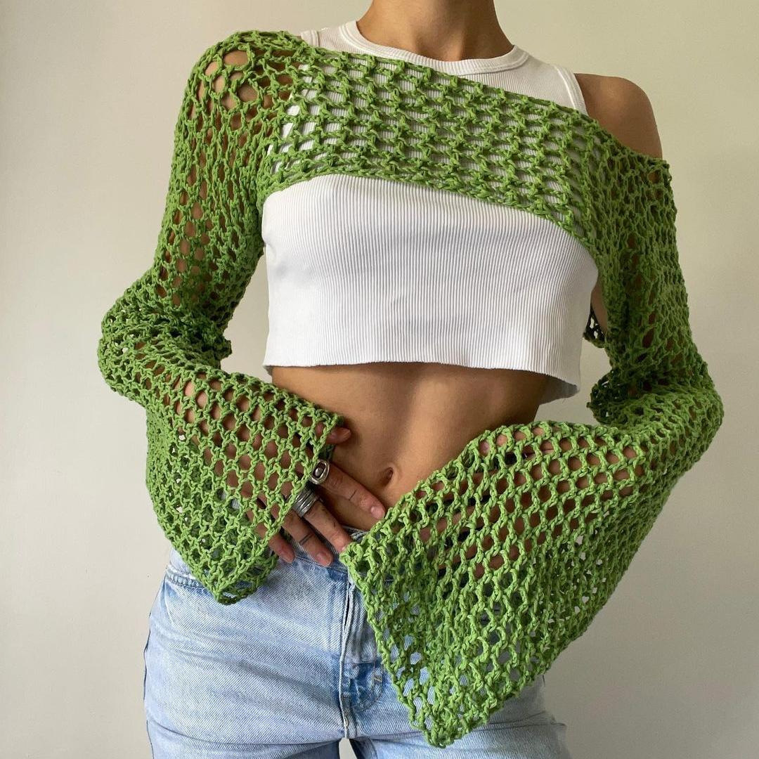 Top de crochê de manga comprid - Crochet Top Boho avaliação e preço