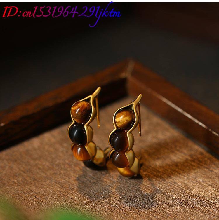Olho de tigre pod brincos pedr - Vintage Fashion Designer avaliação e preço